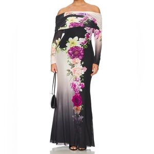 AFRM Thelma mesh off-the-shoulder long sleeve maxi dress colorblock floral print